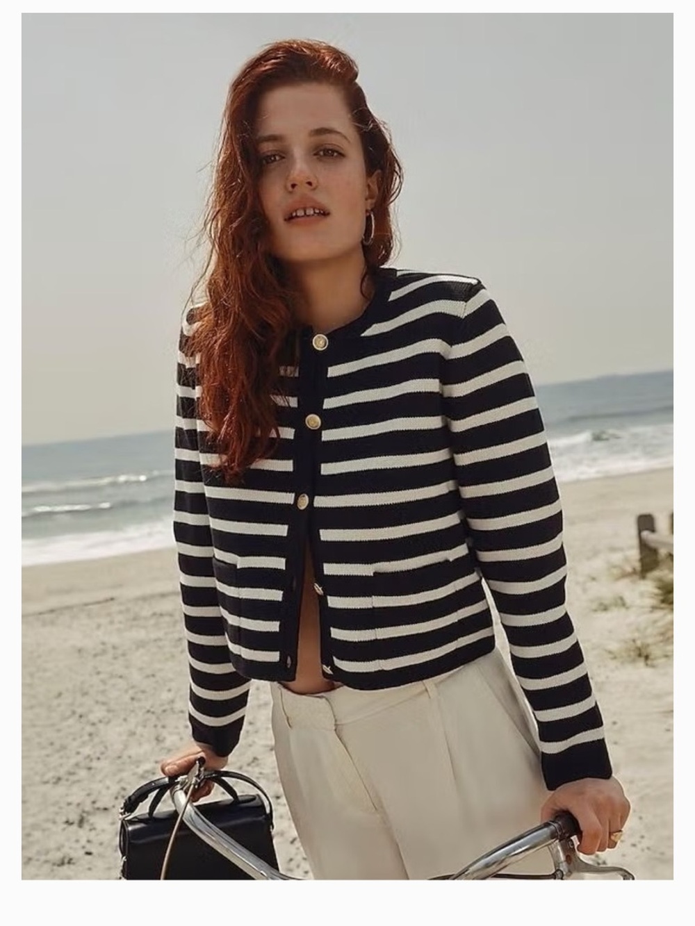 J Crew Emilie sweater lady jacket in stripe XL